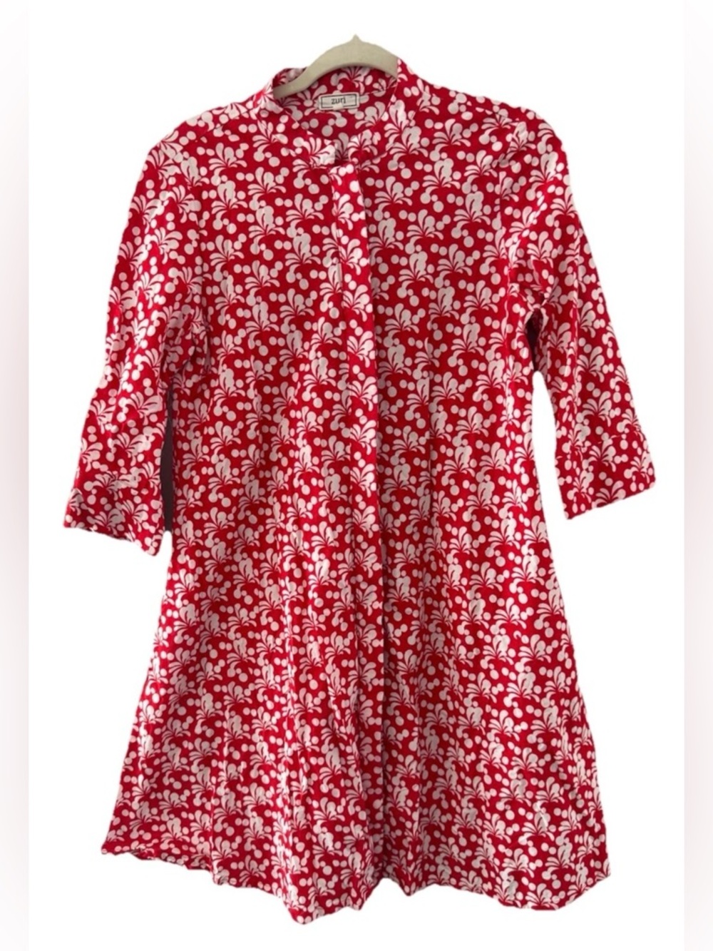 ZURI Kenya Button Down Red and White Floral Dress Tropical EUC Size Small